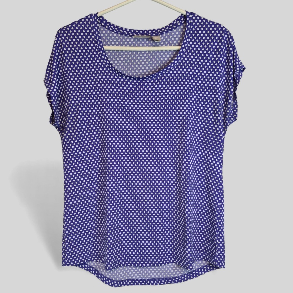 Chicos Womens Purple‎ and While Polka Dot Top Lightweight Short Sleeve Sz 0 (Sm)
